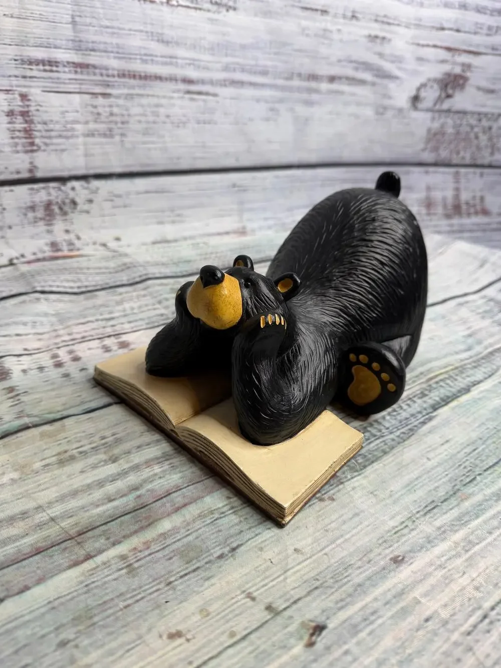 Bearfoots Black Bear Bookend Jeff Fleming Demdaco Reading Book Cabin Decor